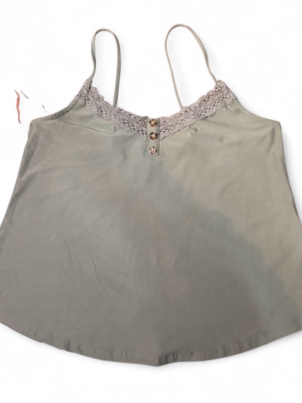 No comment small Lace-Trim Olive Green Spaghetti-Strap Stretch Croppd Cami